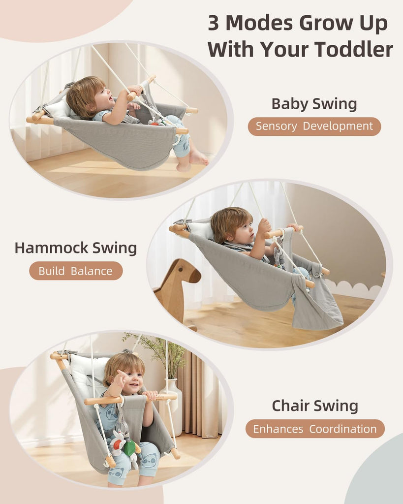 Baby Swing Indoor Outdoor, Canvas Baby Swing for Infant to Toddler with Comfort Footrest, Montessori Toys, Upgraded