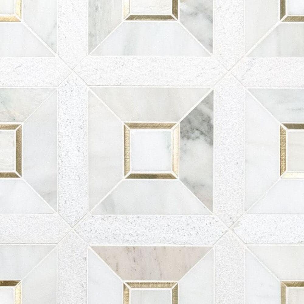 Veneto White with Yellow Gold Marble Stone Multi Surface and Metal Wall Mosaic Tile Walls, Kitchen Backsplashes