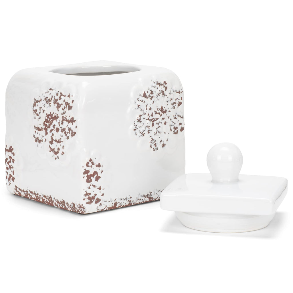 Floral White 10, 9, 8 inch Ceramic Food Storage Canisters Set of 3 (38995)