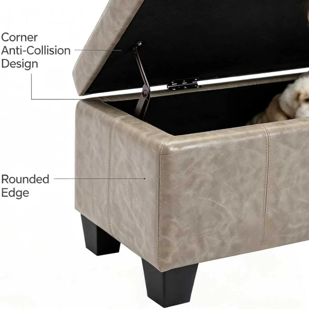 41.5 Inch Light Gray Faux Leather Storage Ottoman Bench for Small Spaces | 2.8 cu ft storage capacity,660 lbs weight