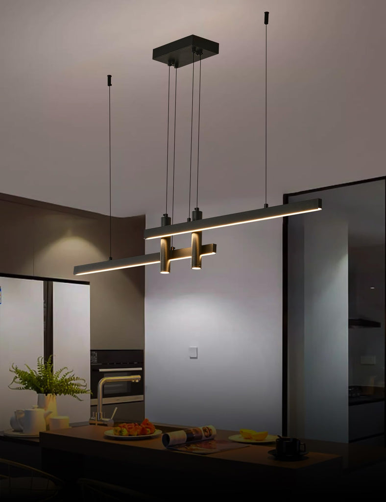 Modern Black Linear Pendant Lights Kitchen Island Lighting Minimalist Led Chandeliers Pool Table Light Dimmable
