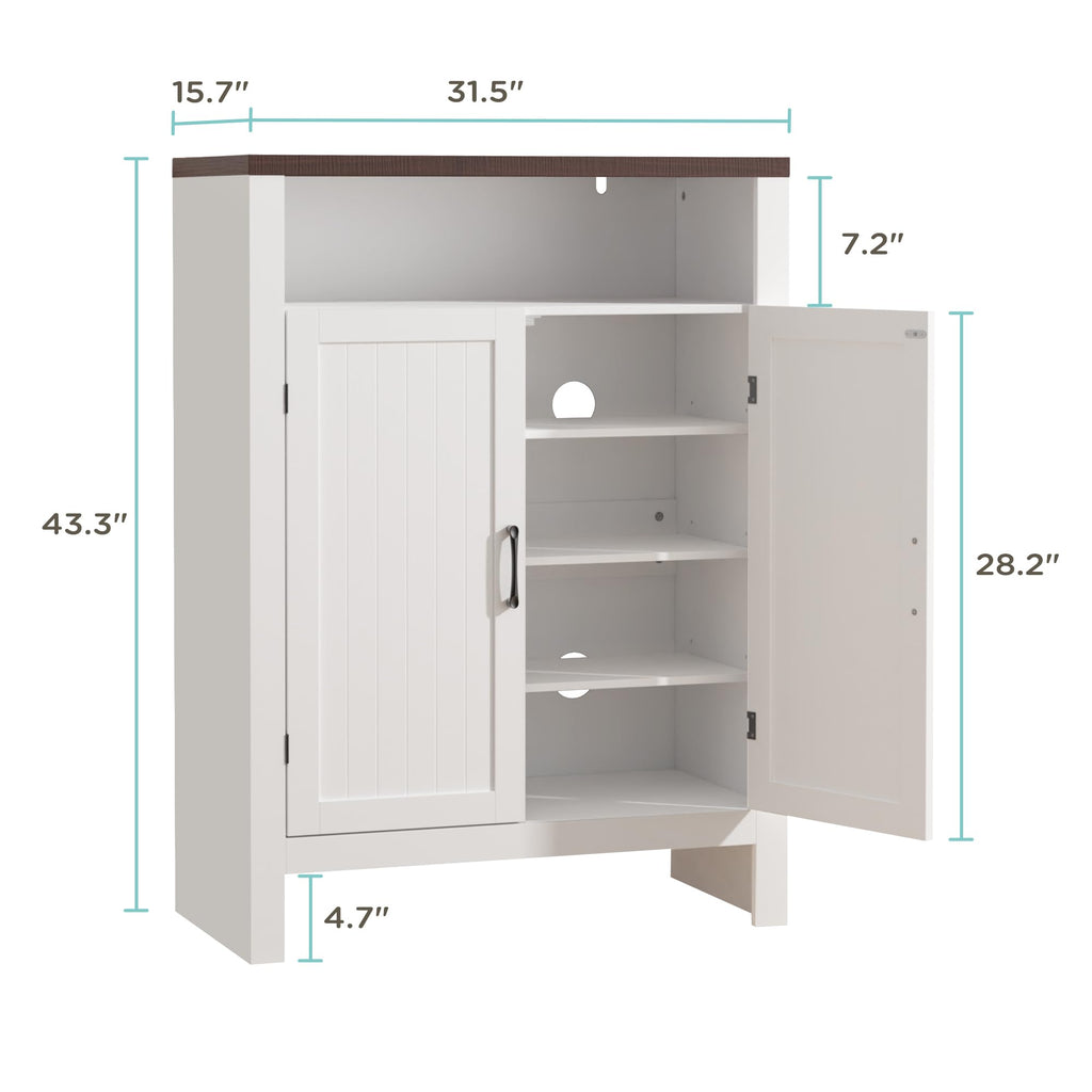 Farmhouse Shoe Cabinet with Doors, 5 -Tier Shoe Storage Cabinet with Adjustable Shelves, 43.3" Tall Shoe Rack Cabinet