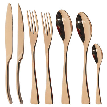 Champagne Rose Luxury Silverware Set, Mirror Finish 7-Piece 304 Stainless Steel Flatware Set, Kitchen Heavy Utensil
