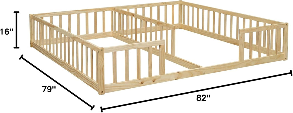 Double Floor Bed with Fence for Kid, Natural