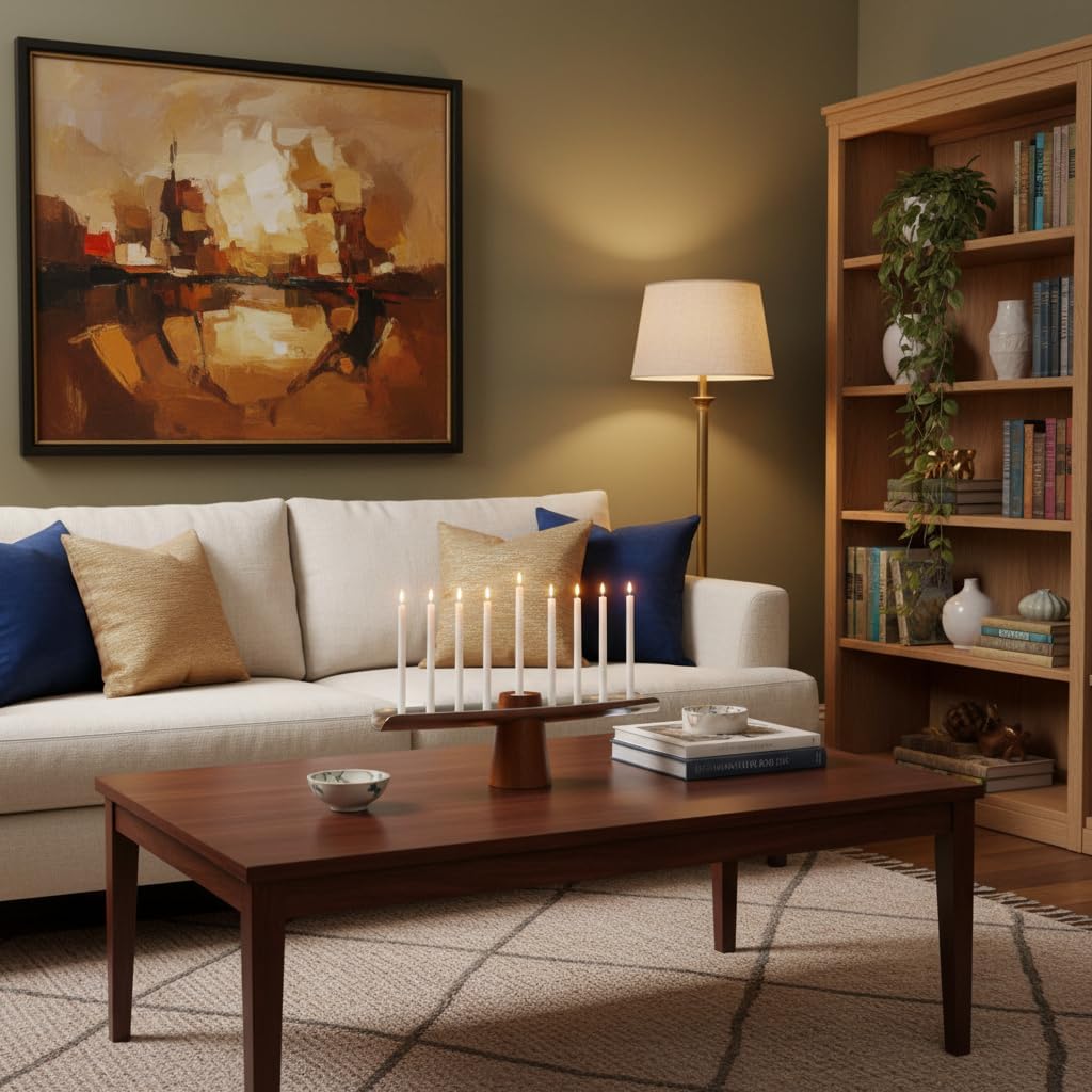 Classic | Hanukkah and Candle Holder | Decorative for Chanukah | Made of Acacia Wood and Silver Plate | 14-Inch