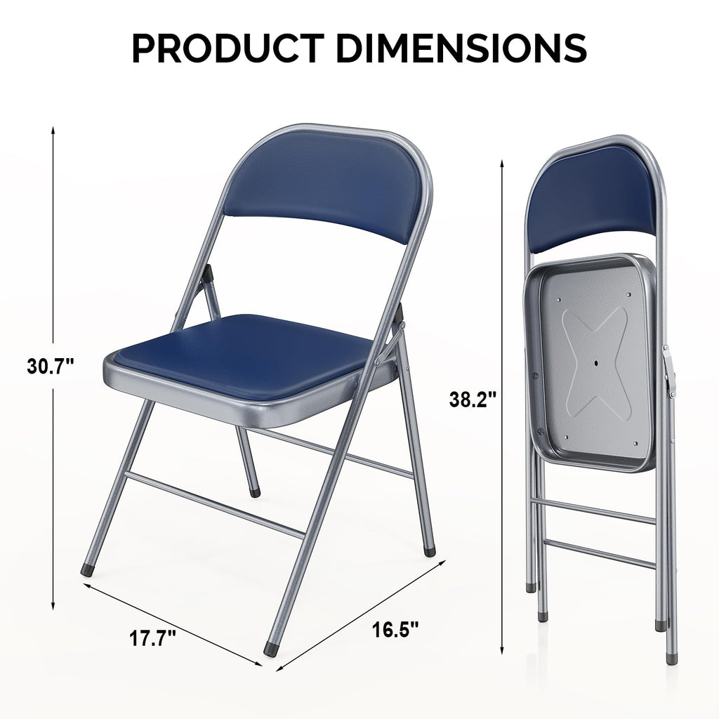 Folding Chair with Comfortable Padded Cushion and Back, Portable Folding Chairs for Outside, Office Events, Weddings