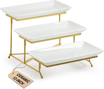 3 Tier Serving Tray, Porcelain Serving Platter Tier Serving Stand | Serving Trays and Platters with Collapsible