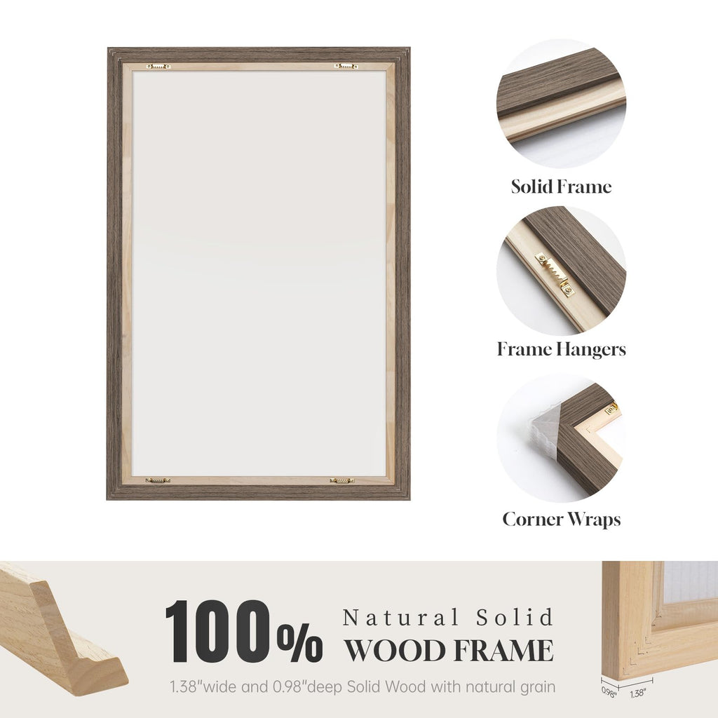 Large Framed Rustic Brown Abstract Landscape Wall Art, Horizontal 30x60 In