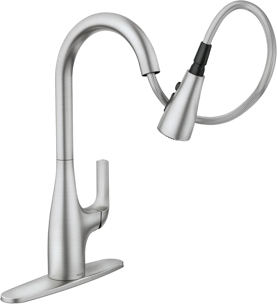 Leesi Stainless Pulldown Kitchen Sink Faucet with Power Boost, Transitional Kitchen Faucet, One-Handle Single Hole