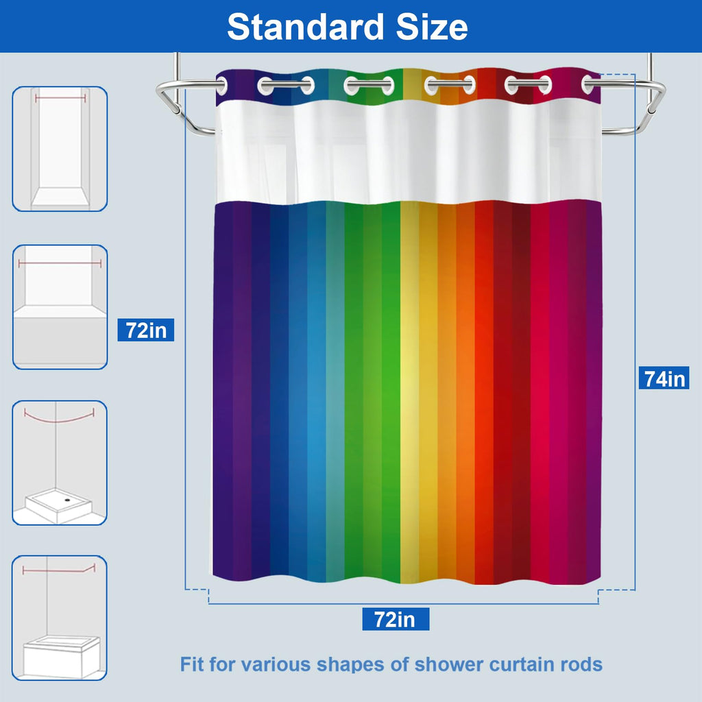 Rainbow Stripe Waffle Shower Curtains No Hooks Waffle Colorful Striped Shower Curtain Set with Snap in Liner Double