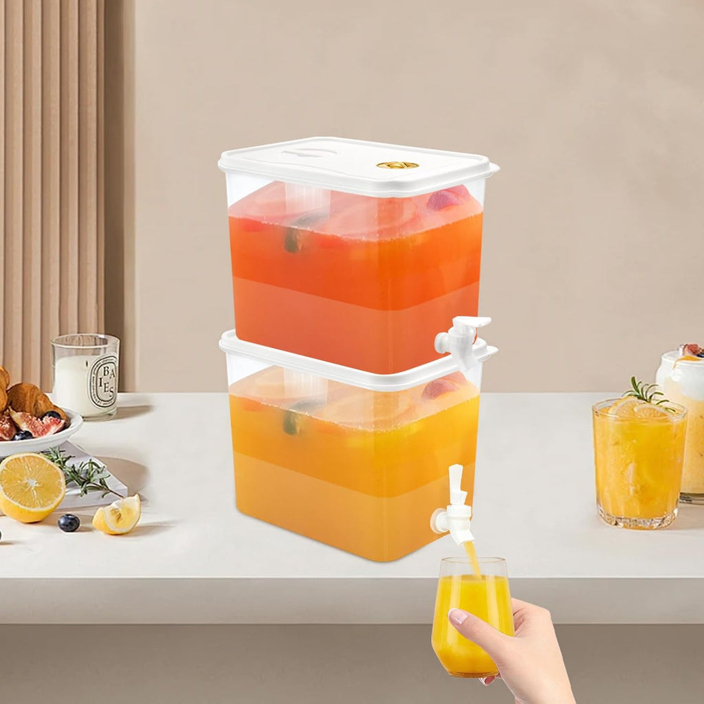 Gallon Fridge Beverage Drink Dispenser with Spigot Leak Proof Lids Filter Screen Juice Container Sealed - Set of 2