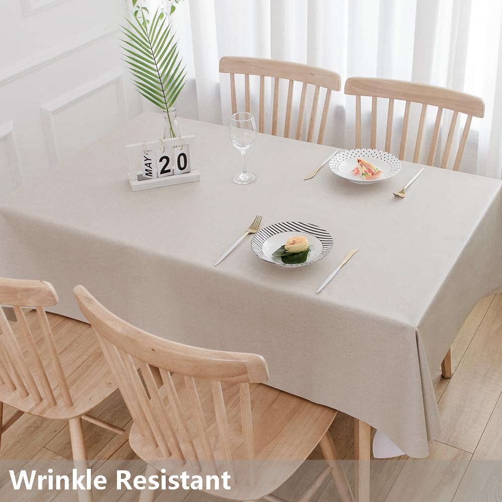 Heavy Duty Vinyl Tablecloth Beige Plastic Table Cloth Rectangle Table Wipeable Waterproof PVC Tablecloths Rectangular