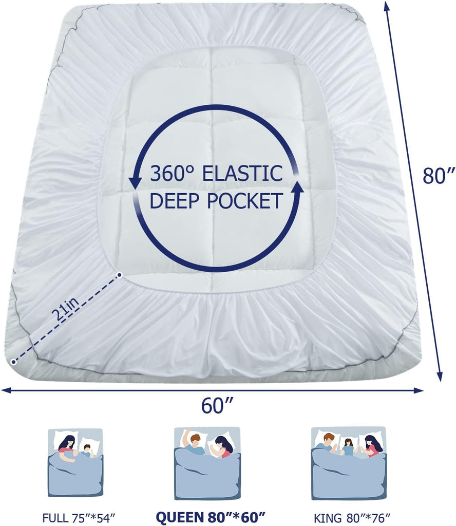 Mattress Topper Queen Cooling Plush Bed Thick Pillow Top Pad | Hotel Quality Down Alternative Deep Pocket Soften
