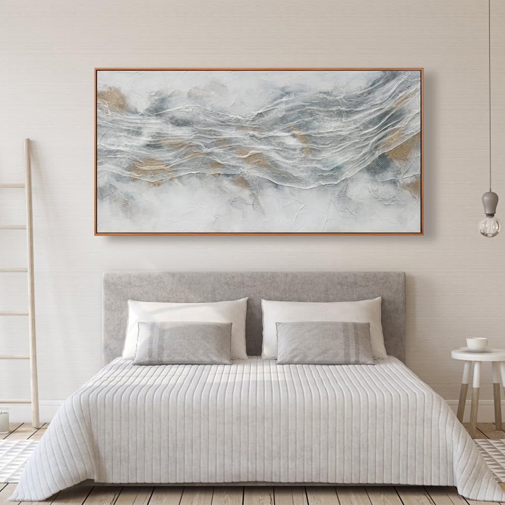 Abstract Wall Art Framed Home Artwork Decor Simple Modern Art Pieces With Gold And Gray Textures Modern Minimalist