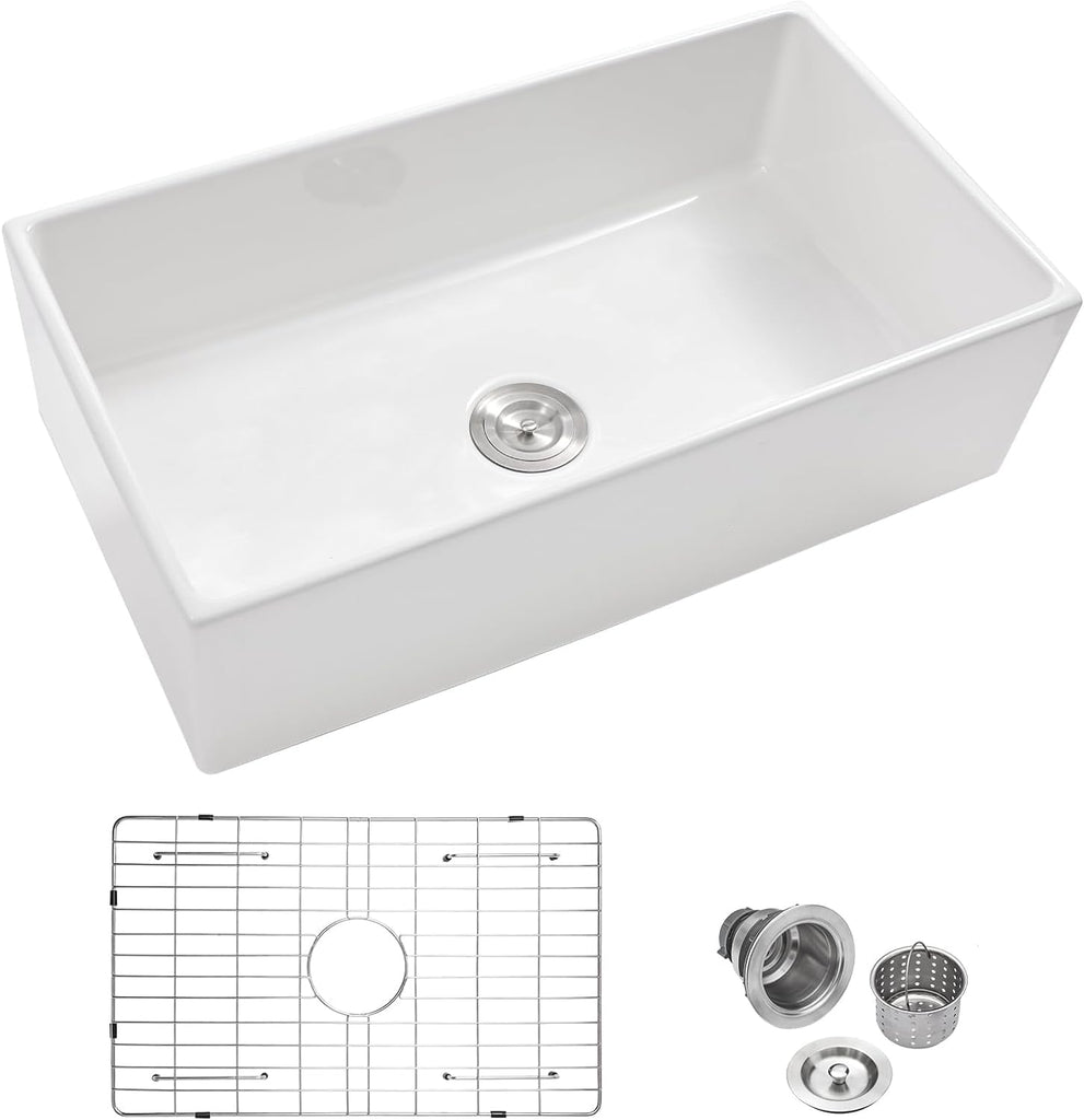 30 White Farmhouse Sink 30x18 Undermount Farm Sinks Ceramic Flat Apron Front 30 Inch Fireclay Kitchen Sink Porcelain