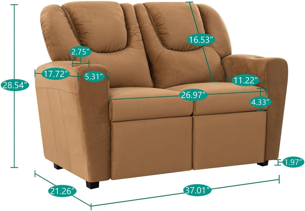 Suri Kids Recliner Loveseat - Comfortable Seater Kids Recliner with Dual Cup Holders, Footrests, Soft Microfiber