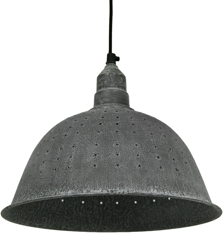 Metal Colander Pendant Light in Weathered Zinc 12 Inches Diameter