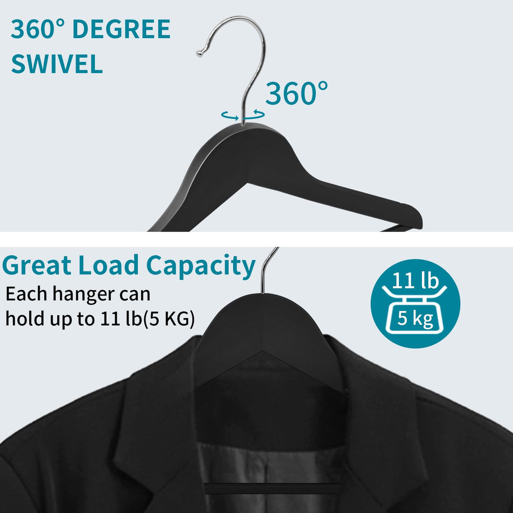 30 Pack Wooden Coat Hangers, 360° Swivel Hook, Suit Hangers with Anti-Slip Notches, Clothes Hangers for Jackets