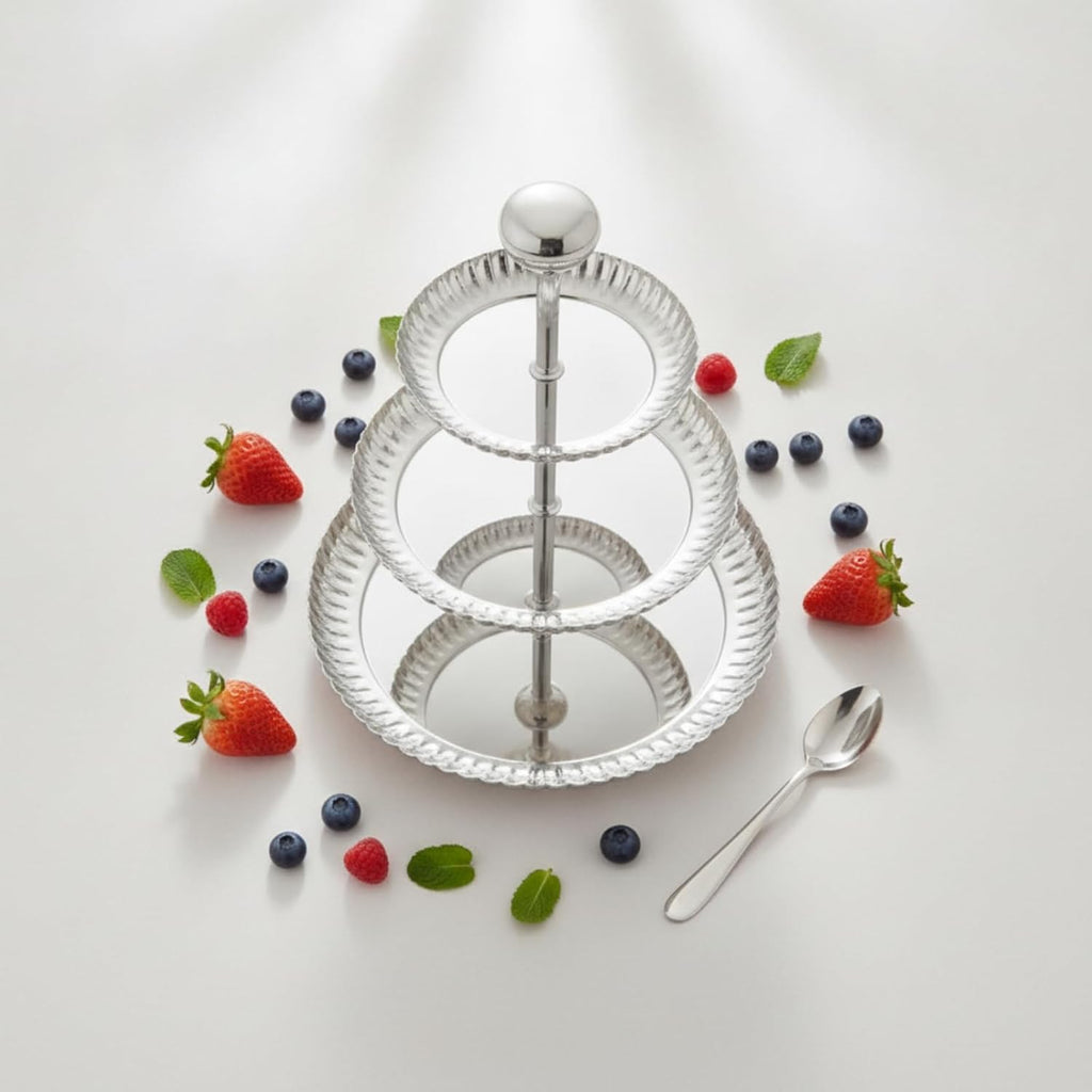 3 Tier Serving Tray Fluted Tiered Serving Stand with Handle Decorative Tiered Tray with Handle Entertaining