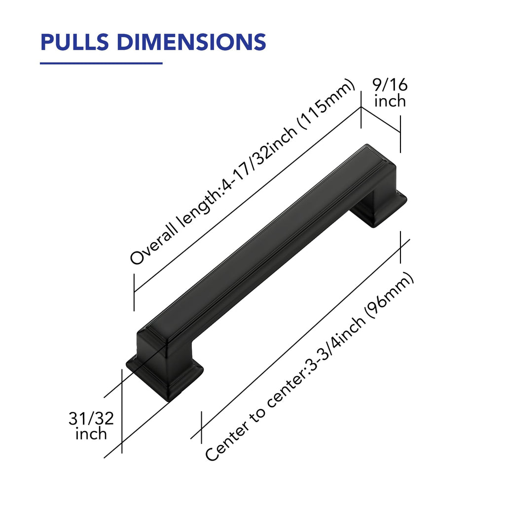 Matte Black Cabinet Pulls, 3-3/4 Inch (96mm), 10 Pack