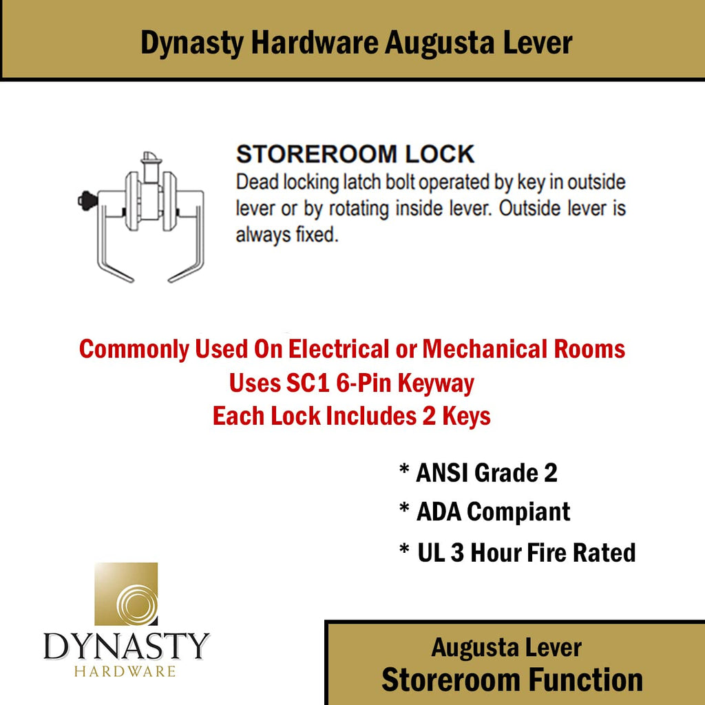 Augusta Storeroom Lever Lockset, ADA, Grade 2, Satin Chrome