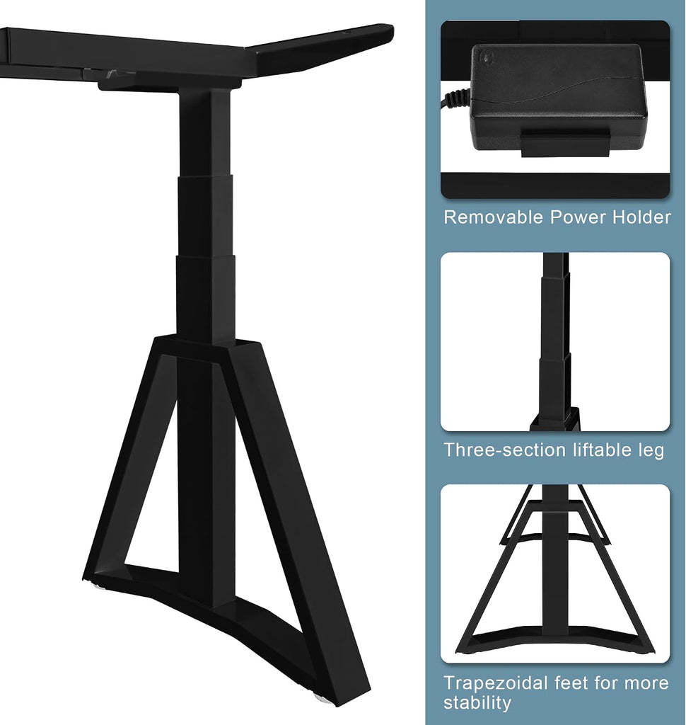 Standing Desk Frame Dual Motors 3 Stages Electric Height Adjustable Sitting Stand Up Desk Base Legs Only (Black)