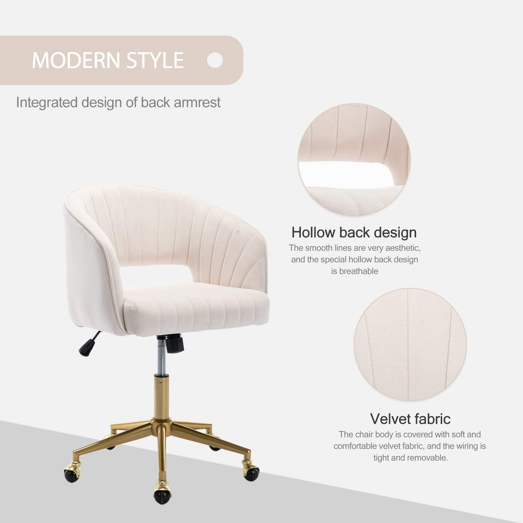 Velvet Office Desk Chair, Upholstered Home Office Desk Chairs with Adjustable Swivel Wheels, Ergonomic for Living