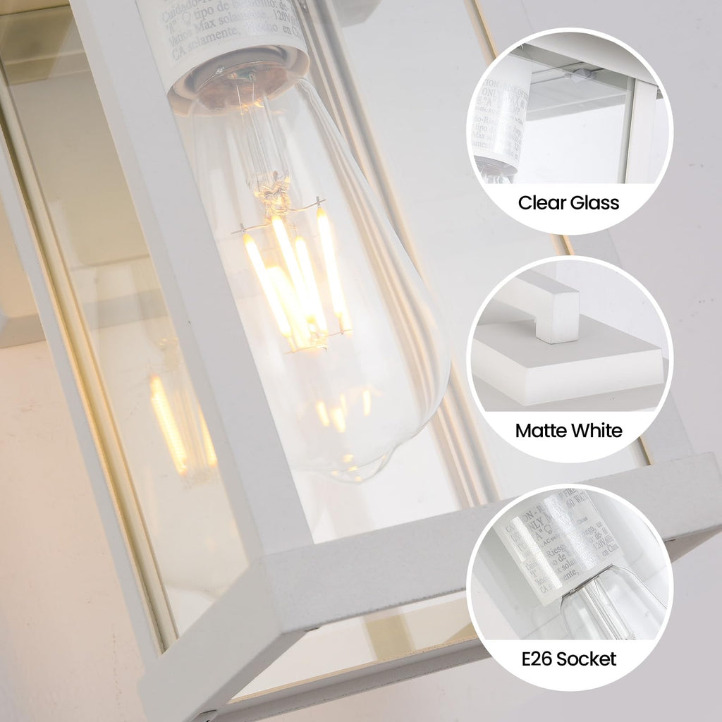 2 Pack Outdoor Wall Sconce White Exterior Wall Lights in Clear Glass