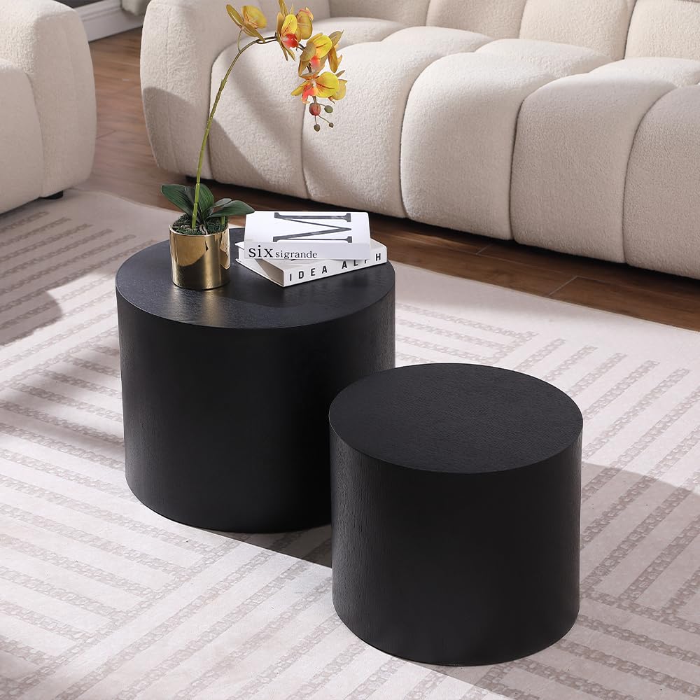 18.9" Black Nesting Coffee Set of 2, Modern Round Coffee Tables Circle Side for Small Space, Accent End Set, No