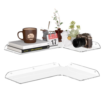 11.4x16 Inch Acrylic Corner Floating Shelf Set of 2, White Corner Wall Shelf Décor, Speakers, Security Cameras