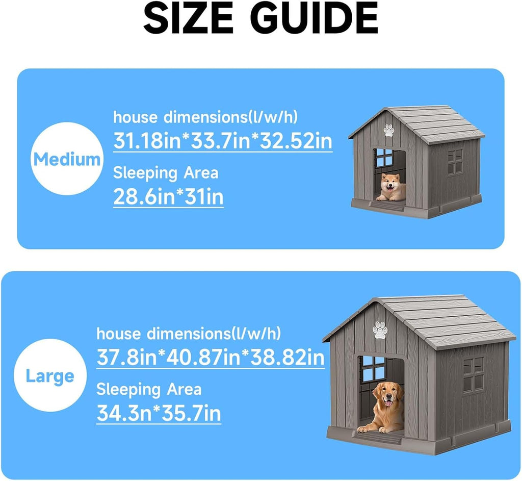 Dog House Outdoor Indoor, Dog House Weatherproof Resin Shelter with Air Vents and Elevated Floor for Small Medium