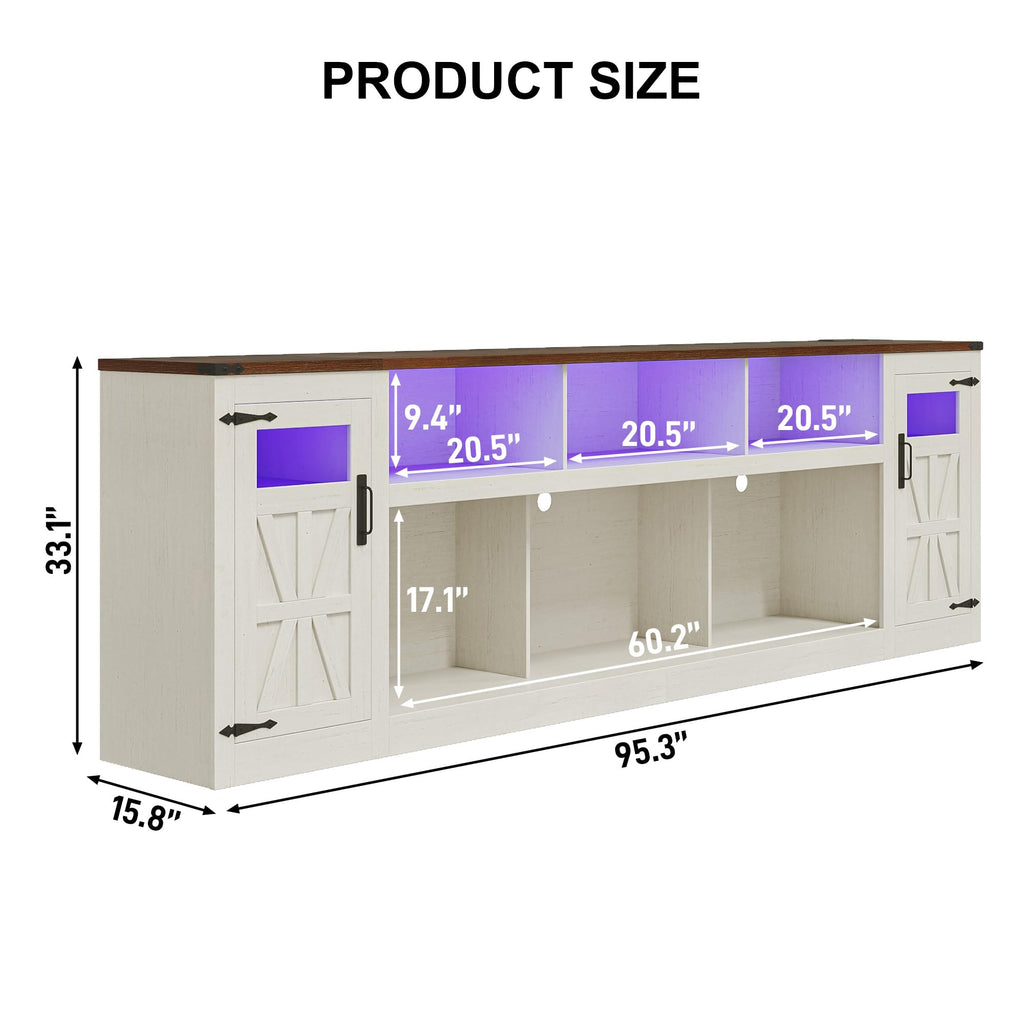 95" Farmhouse TV Stand, Large Entertainment Center for TV up to 100", White