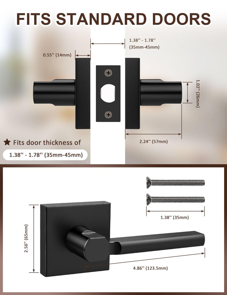 Matte Black Interior Passage Door Handles 1 Pack for Closet No Lock