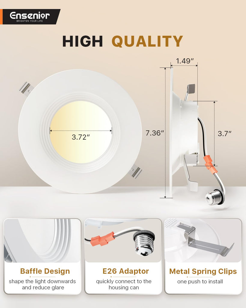 5/6 Inch LED Recessed Can Lights, 5CCT, 9W, 1000LM, 12 Pack