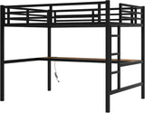 Full Metal Loft Bed with Desk and LED Lights,Heavy Duty Loft Bed Frame with Charging Station and USB for