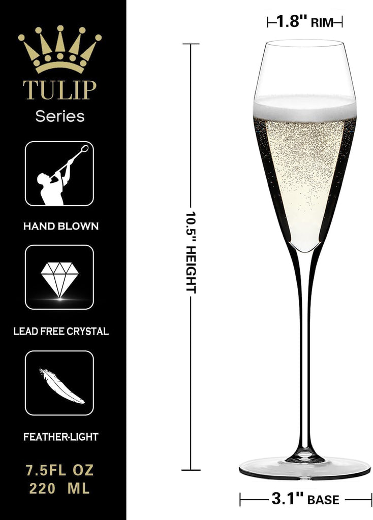 Champagne Flutes Glasses Set of 4, Hand Blown Crystal Wedding Flutes Glass, Ideal for Weddings, Anniversaries