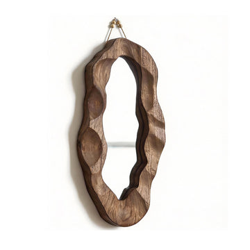 Asymmetrical Mirror Wall Decor Living Room - Wood Wave Edge Wall Mirror, Decorative Mirror Boho20X10IN