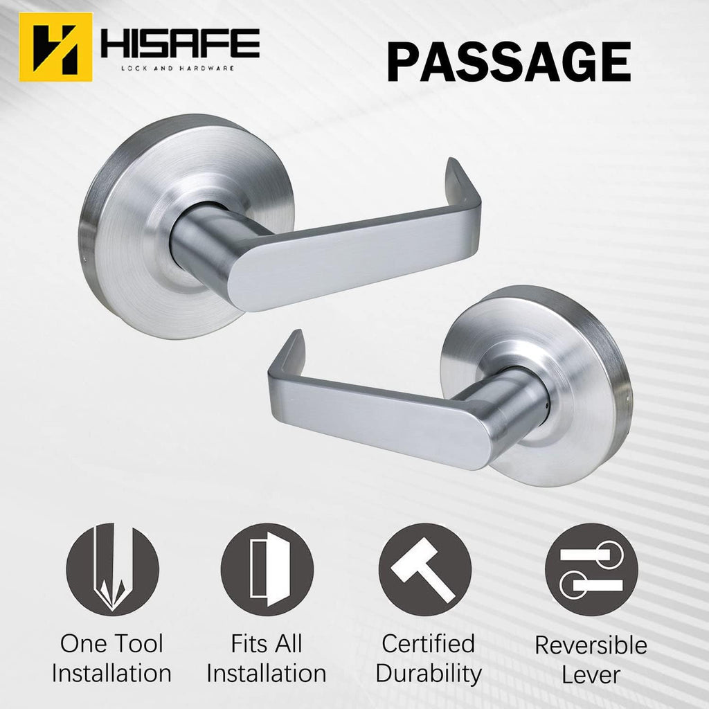 Heavy Duty Commercial Passage Door Lever, Satin Chrome Finished Non-Locking Grade 2 Door Handle