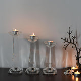 Crystal Candelabra Set, Dual-Sided Candle Holder Reversible for Taper, Tealight & Pillar Candles 3-in-1 Versatile