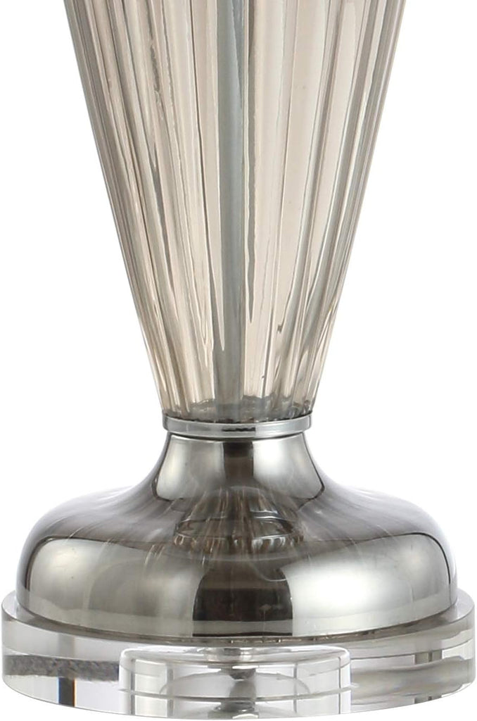 33.5" Smoked Grey Glass/Crystal Table Lamp, Traditional Fluted Glass Column with White Faux Silk Drum Shade