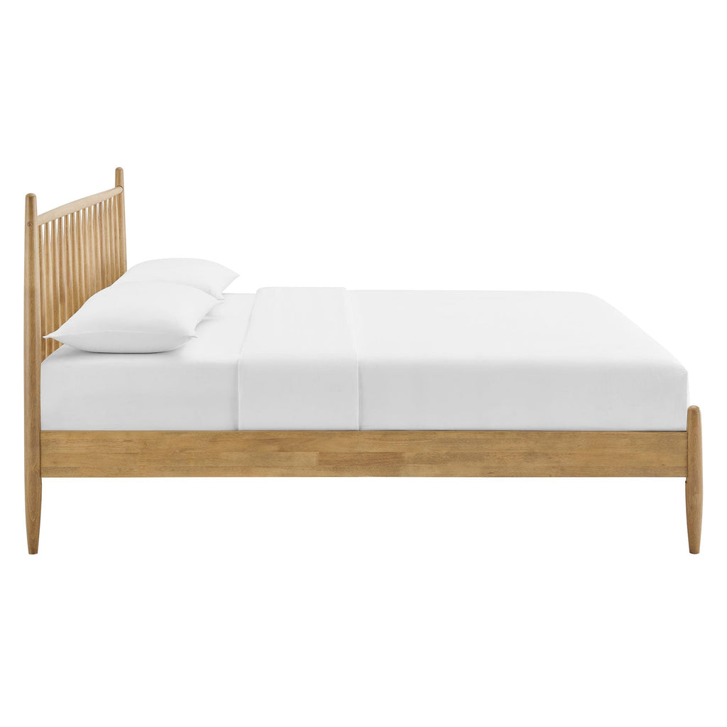Zane Queen Size Spindle Bed in Light Oak - Solid Wood Platform Bed Frame with Headboard, No Box Spring Needed