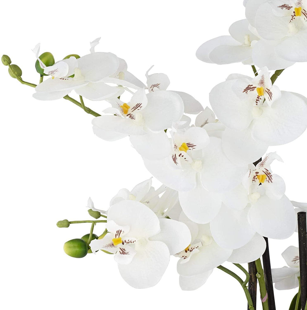 Artificial Flower, Fake Orchid Phalaenopsis Including Textured Metallic-Silver Vase, 24" (White)