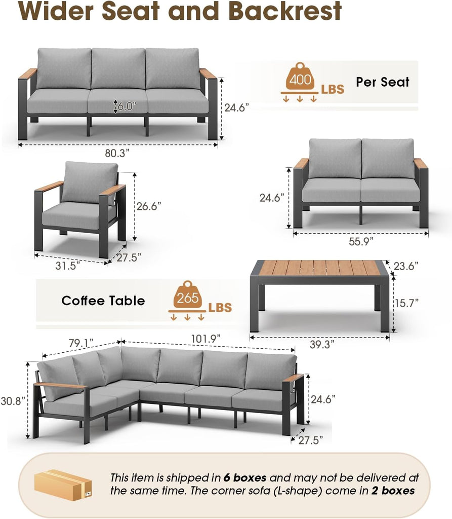 Aluminum Outdoor Patio Furniture Set 8 Seats, Outdoor Sectional Corner Sofa