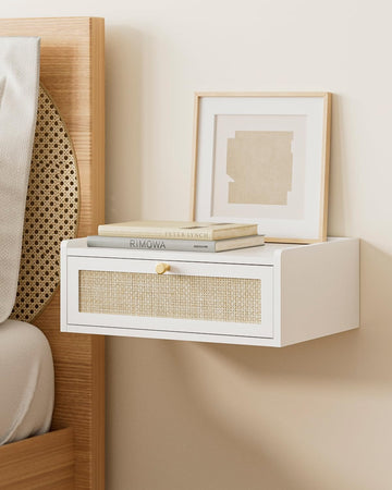 Floating Nightstand, Wall Mounted Night Stand with Drawer, Small Floating Shelves, Floating Wood Bedside Table 、Living