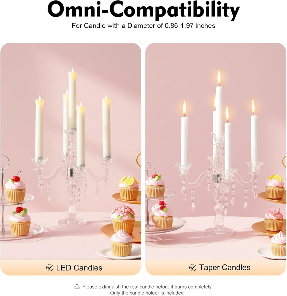5-Arm Crystal Candelabra with Pendant, Elegant 14'' Tall Crystal Glass Candle Holder with Stable Base, Romantic Table