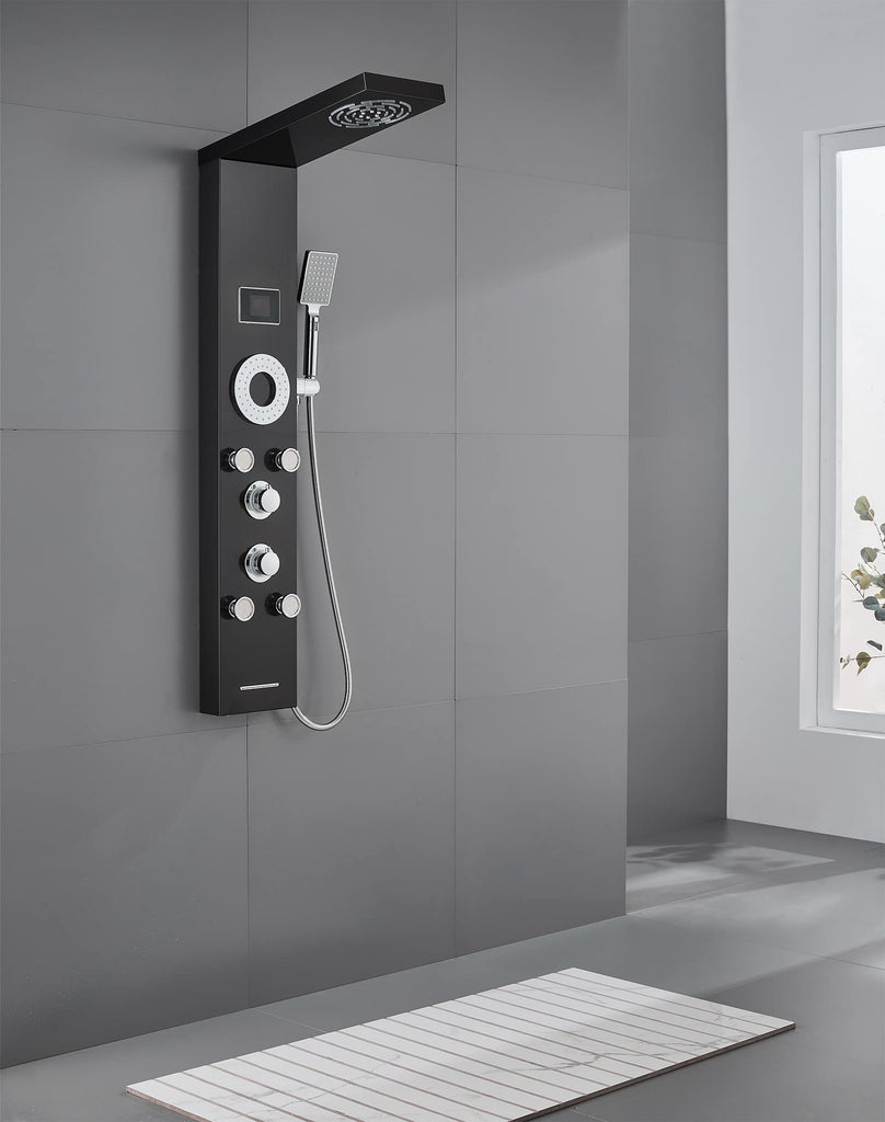 LED Shower Panel Tower System with 2 in 1 Rainfall Shower Head