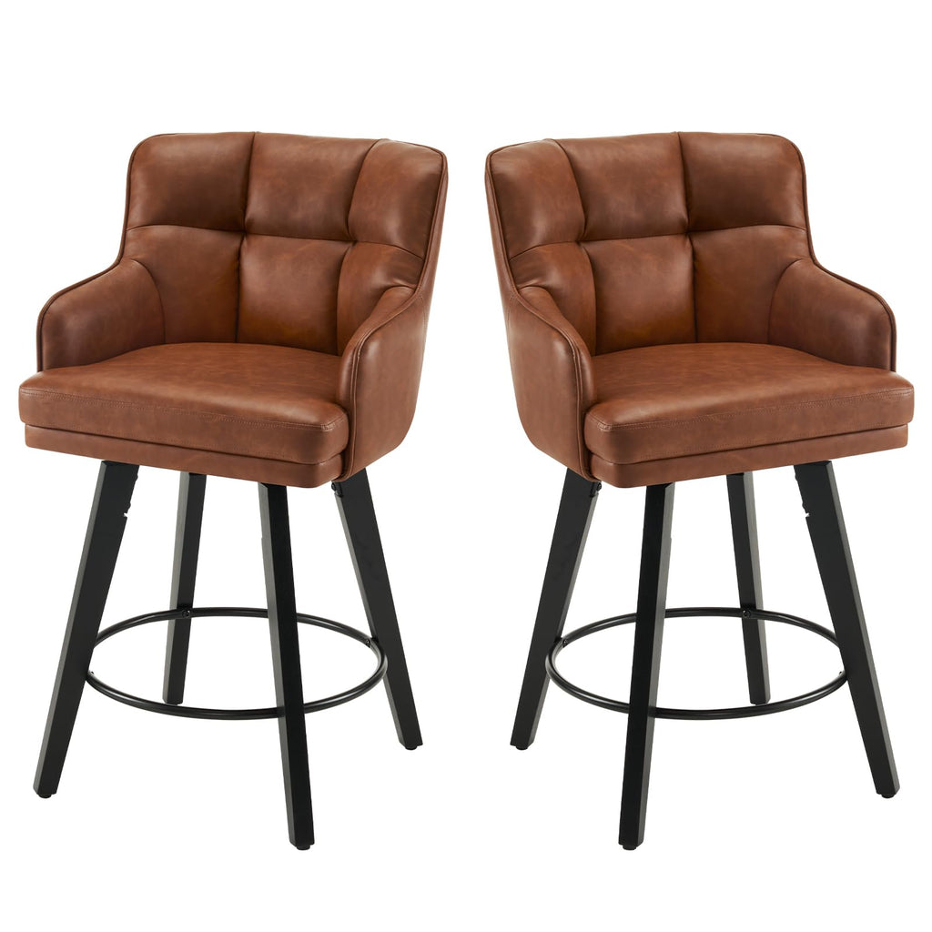 360°Swivel Counter Height Bar Stools with Back, 30 inch Solid Wood Legs, Bar Stool Modern Kitchen Island Chairs, Faux