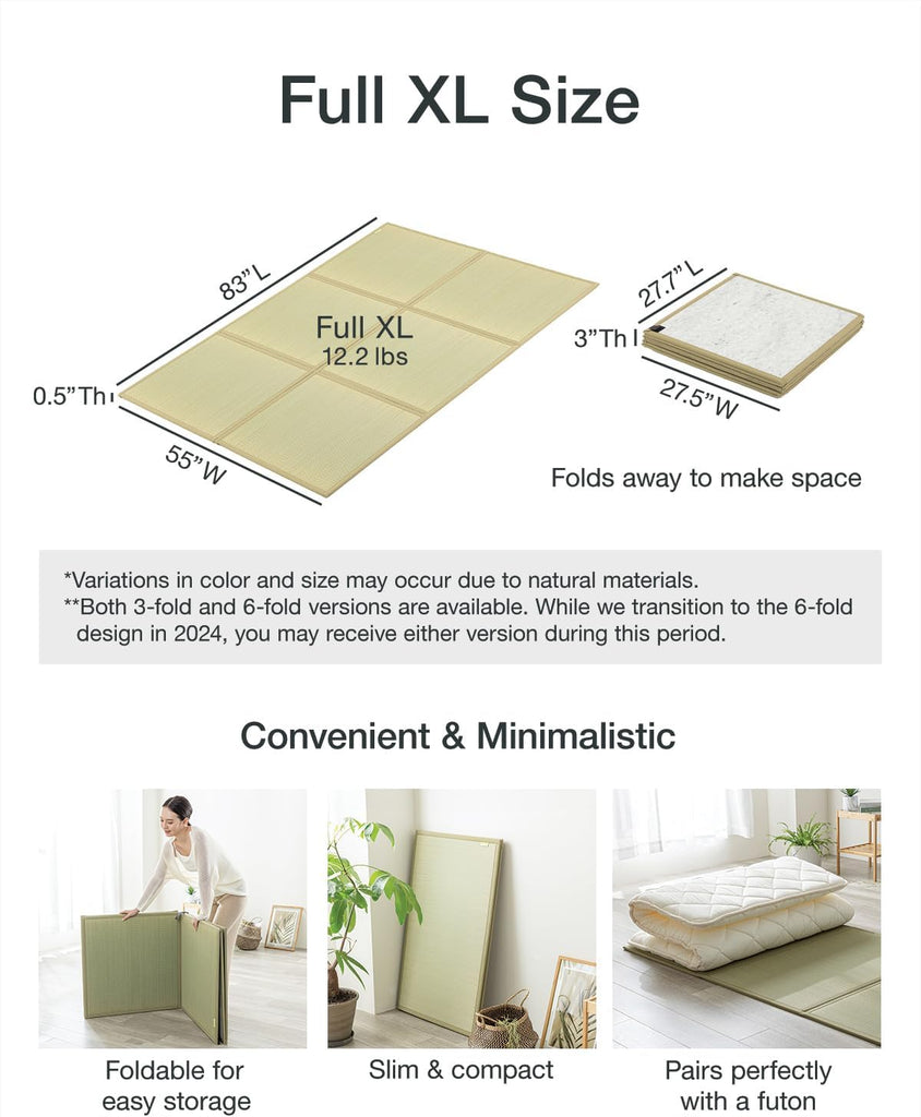 Tatami Mattress, Foldable Igusa Rush Grass, Natural, XL