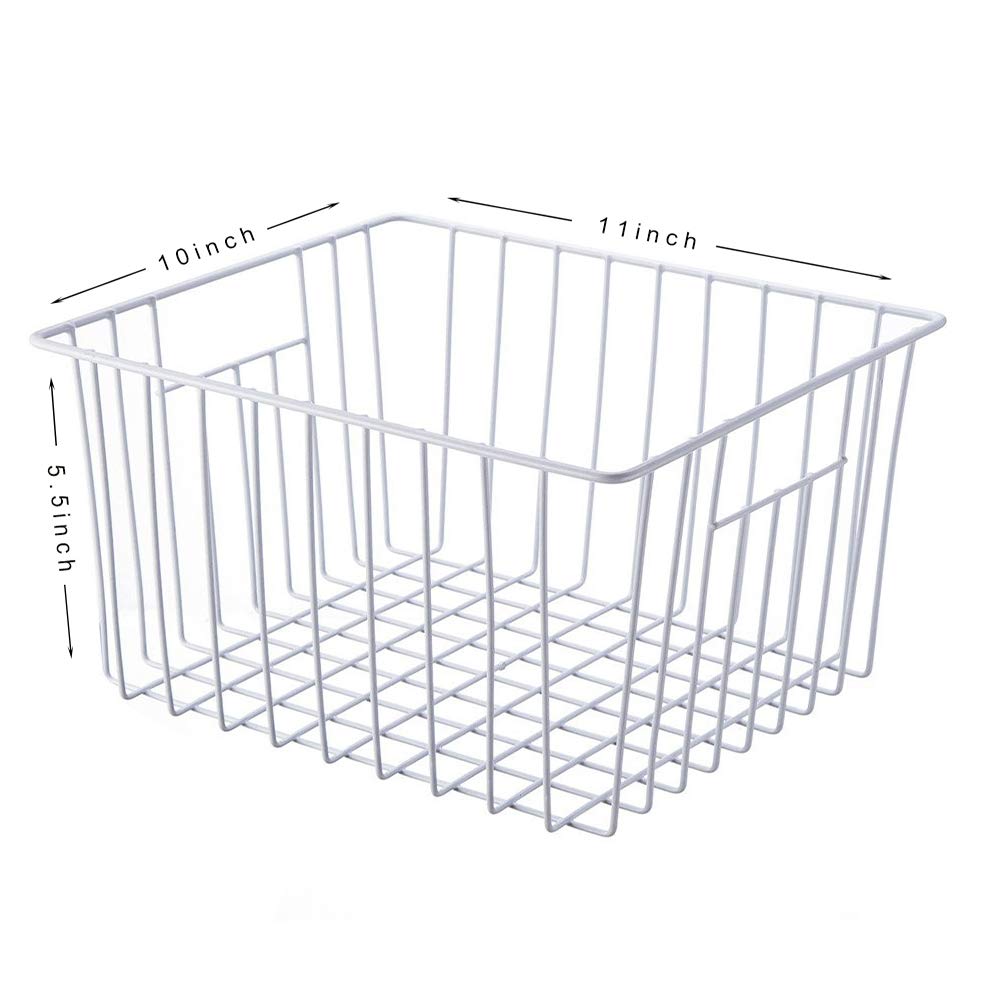 Freezer Basket Organizer, Refrigerator Metal Wire Storage Divider, Household Container Bins with Handles, Pantry