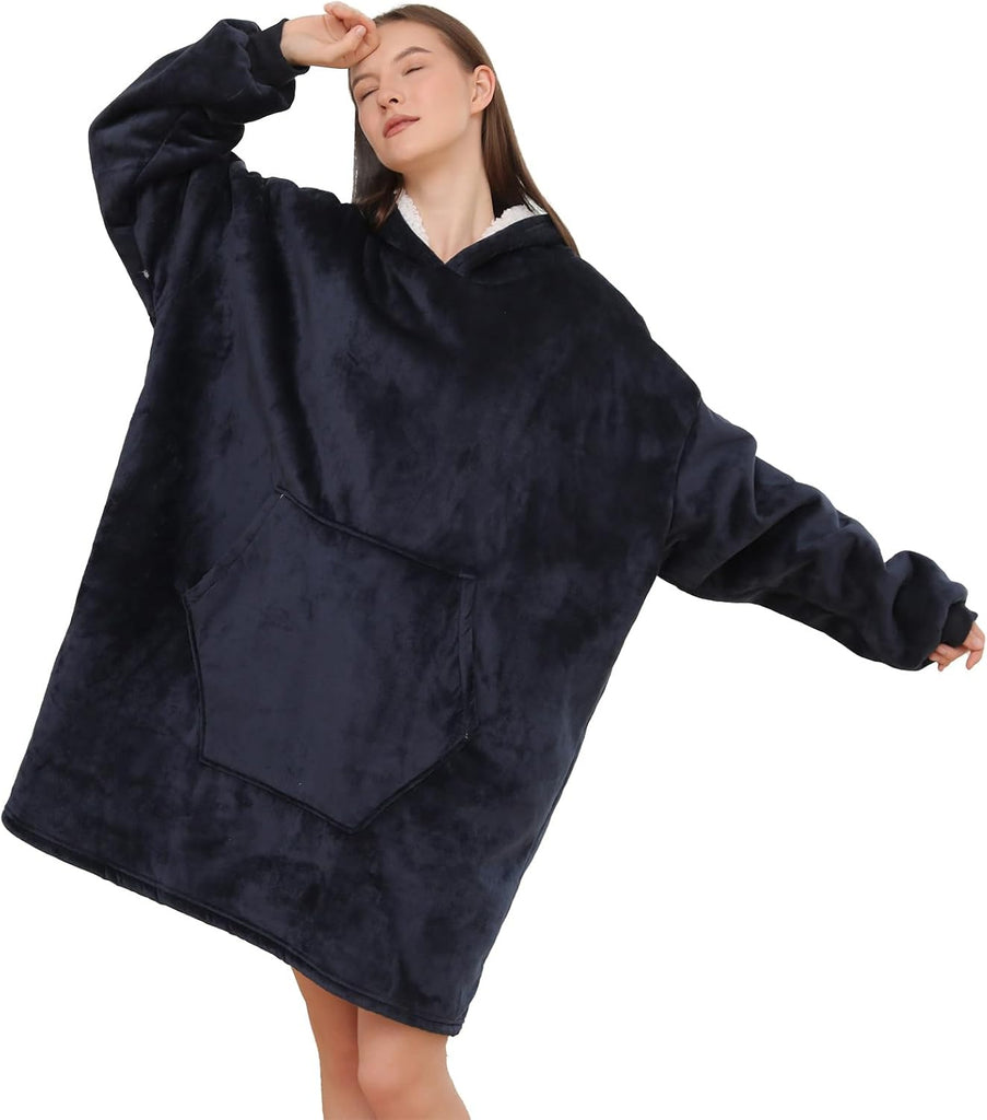 Wearable Blanket Hoodie, Oversized Sherpa Fleece Sweatshirt Blanket with Giant Hood Pocket and Sleeves for Adult
